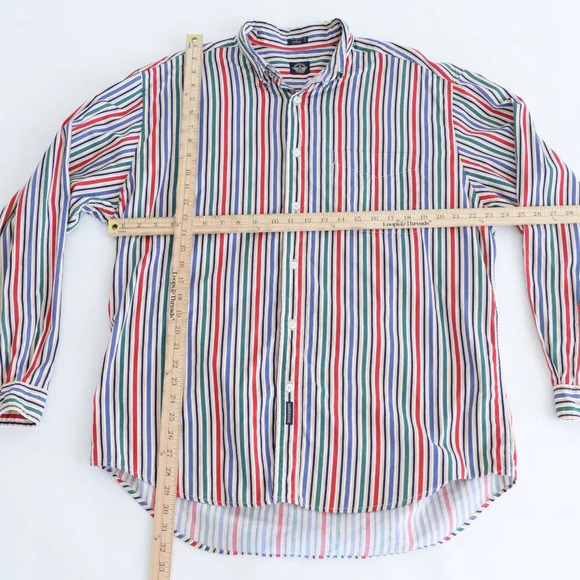 Vintage 90S Dockers Blue And Green Stripe 100% Cotton Button Down Dress  Shirt - Picture 3 of 10